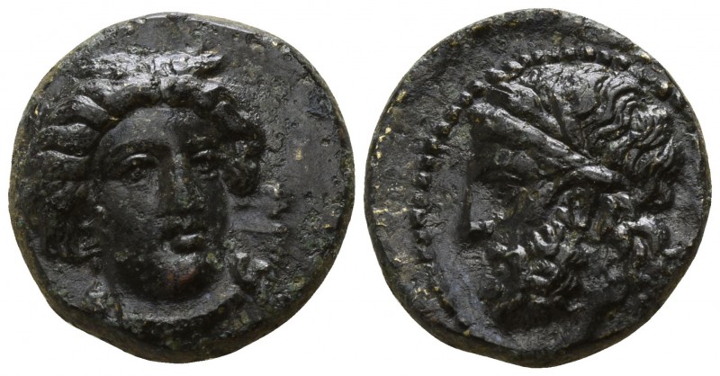 Sicily. Gela circa 339-310 BC.
Bronze Æ

13mm., 2,97g.

Head of Demeter fac...