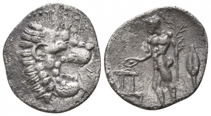 Sicily. Leontinoi circa 450-440 BC.
Litra AR

13mm., 0,68g.

[ΛΕΟ]Ν; lion's...