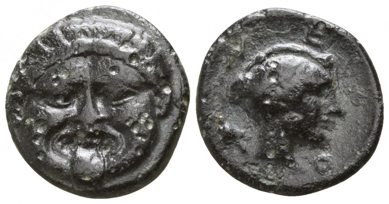 Macedon. Neapolis circa 424-350 BC.
Bronze Æ

12mm., 1,45g.

Facing gorgone...