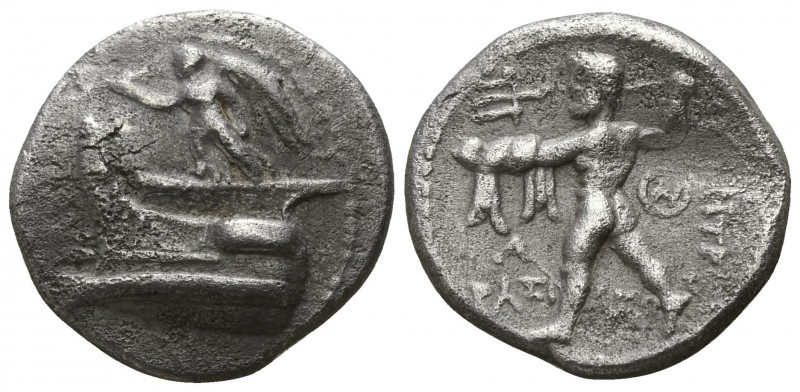 Kings of Macedon. Tarsos. Demetrios I Poliorketes 306-283 BC.
Drachm AR

13mm...