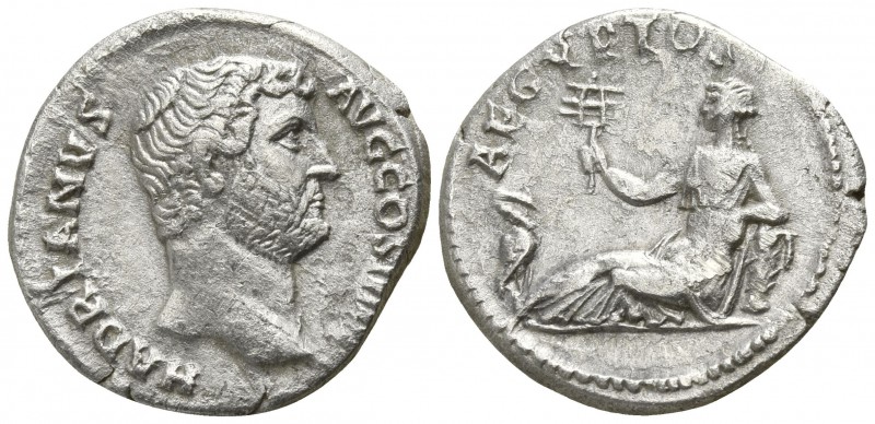 Hadrian AD 117-138. Rome
Denar AR

18mm., 3,11g.

HADRIANVS AVG COS III [P ...