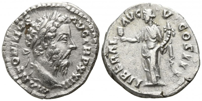 Marcus Aurelius AD 161-180. Rome
Denarius AR

18mm., 3,26g.

M ANTONINVS AV...