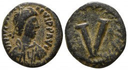 Justinian I.  AD 527-565. Uncertain mint. Pentanummium Æ