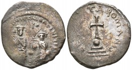 Heraclius, with Heraclius Constantine and Heraclonas.  AD 610-641. Constantinople. Hexagram AR