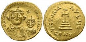 Heraclius, with Heraclius Constantine and Heraclonas.  AD 610-641. Constantinople. Solidus AV