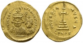 Heraclius, with Heraclius Constantine and Heraclonas.  AD 610-641. Constantinople, 4th officina.. Solidus AV