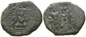 Constantine IV, with Heraclius and Tiberius AD 668-685. Syracuse. Follis Æ