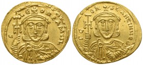 Constantine V Copronymus, with Leo IV and Leo III.  AD 741-775. Constantinople. Solidus AV