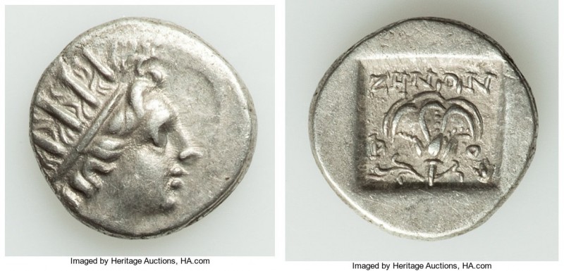 CARIAN ISLANDS. Rhodes. Ca. 88-84 BC. AR drachm (14mm, 2.63 gm, 12h). XF. Plinth...