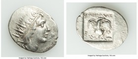 CARIAN ISLANDS. Rhodes. Ca. 88-84 BC. AR drachm (17mm, 1.99 gm, 11h). Choice VF. Plinthophoric standard, Lysimachus, magistrate. Radiate head of Helio...
