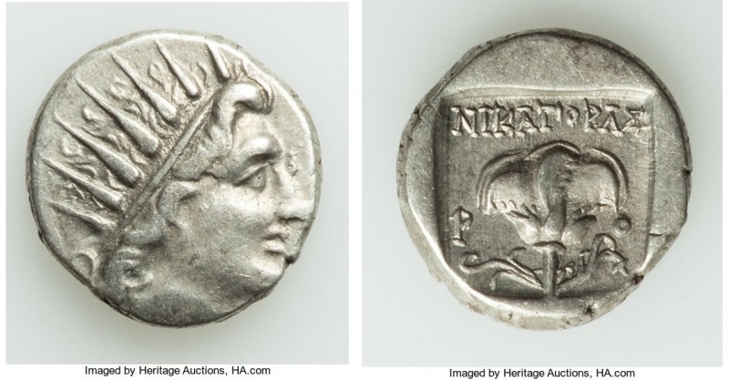 CARIAN ISLANDS. Rhodes. Ca. 88-84 BC. AR drachm (14mm, 2.59 gm, 12h). VF. Plinth...