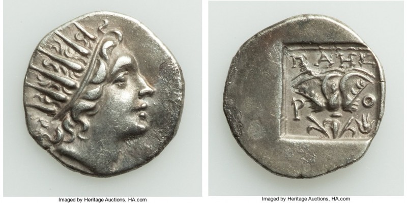 CARIAN ISLANDS. Rhodes. Ca. 88-84 BC. AR drachm (16mm, 2.40 gm, 12h). XF. Plinth...