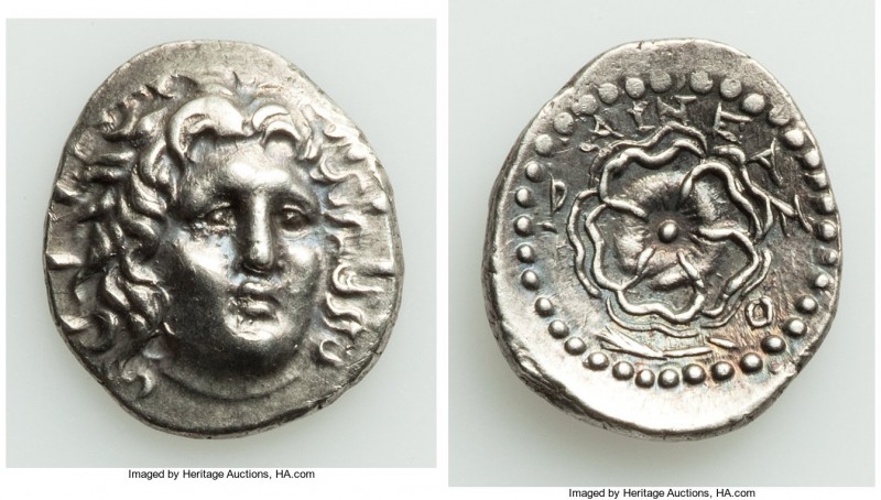 CARIAN ISLANDS. Rhodes. Ca. 84-30 BC. AR drachm (19mm, 3.91 gm, 12h). AU. Aineas...
