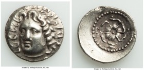 CARIAN ISLANDS. Rhodes. Ca. 84-30 BC. AR drachm (19mm, 4.25 gm, 12h). AU, edge scuffs. Radiate head of Helios facing, turned slightly left, hair parte...
