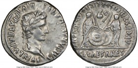 Augustus (27 BC-AD 14). AR denarius (19mm, 10h). NGC XF. Lugdunum, 2 BC-AD 4. CAESAR AVGVSTVS-DIVI F PATER PATRIAE, laureate head of Augustus right; d...