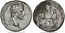 Augustus (27 BC-AD 14). AR denarius (18mm, 5h). NGC VF, flan flaw. Lugdunum, 2 BC-AD 4. CAESAR AVGVSTVS-DIVI F PATER PATRIAE, laureate head of Augustu...