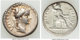 Tiberius (AD 14-37). AR denarius (18mm, 3.57 gm, 2h). VF. Lugdunum, ca. AD 18-35. TI CAESAR DIVI-AVG F AVGVSTVS, laureate head of Tiberius right / PON...