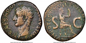 Divus Augustus (27 BC-AD 14). AE as (26mm, 1h). NGC Fine. Rome, AD 15-16. TI CAESAR DIDI AVG F AVGVSTVS IMP VII, bareheaded Tiberius left / PONTIF MAX...