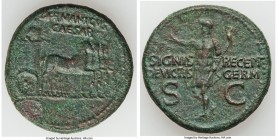 Germanicus (died AD 19). AE dupondius (30mm, 14.82 gm, 7h). About VF, smoothing. Rome. GERMANICVS/CAESAR, bare-headed, cloaked Germanicus, standing ri...