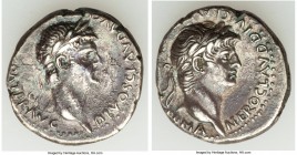 Nero (AD 54-68) with Divus Claudius I. AR didrachm (23mm, 7.17 gm, 12h). XF. Cappadocia, Caesarea, ca. AD 63-65. NERO CLAVD DIVI CLAVD F CAESAR AVG GE...