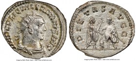 Valerian I (AD 253-260). AR antoninianus (23mm, 11h). NGC MS. Antioch. IMP C P LIC VALERIANVS AVG, radiate, draped bust of Valerian I right, seen from...