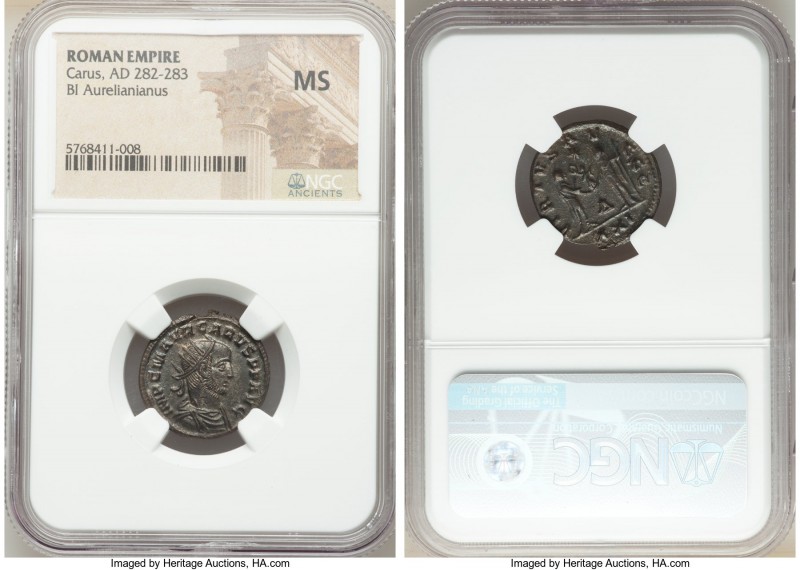 Carus (AD 282-283). BI antoninianus (20mm, 5h). NGC MS. Antioch, 4th officina. I...