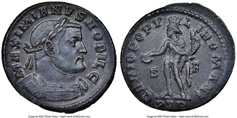 Galerius, as Caesar (AD 305-311). BI follis or nummus (28mm, 6h). NGC Choice AU....