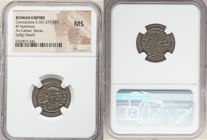 Constantius II, as Caesar (AD 337-361). AE3 or BI nummus (19mm, 7h). NGC MS. Sis...