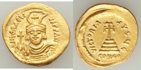 Heraclius (AD 610-641). AV solidus (22mm, 4.40 gm, 7h). XF, die shift. Constantinople, 5th officina, AD 610-613. d N hЄRACLI-ЧS PP AVG, draped and cui...