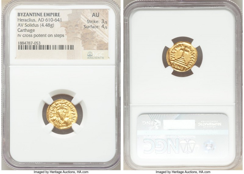 Heraclius (AD 610-641). AV solidus (15mm, 4.48 gm, 7h). NGC AU 3/5 - 4/5. Cartha...