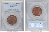 Louis XVI 1/2 Sol 1789-M MS62 Red and Brown PCGS, Toulouse mint, KM586.10.

HID09801242017

© 2020 Heritage Auctions | All Rights Reserved