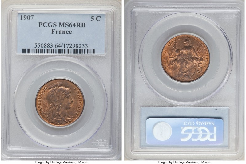 Republic 5 Centimes 1907 MS64 Red and Brown PCGS, Paris mint, KM842.

HID09801...