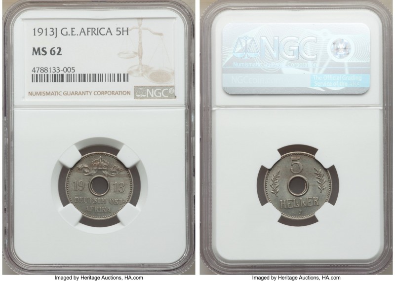 German Colony. Wilhelm II Pair of Certified 5 Heller NGC, 1) 5 Heller 1913-J - M...