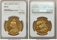 Victoria gold 5 Pounds 1887 MS62 NGC, KM769, S-3864. Highly reflective fields with excellent strike and light orange peel peripheral toning. AGW 1.177...