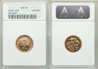 Elizabeth II gold 1/2 Sovereign 2005 MS68 ANACS, KM1064. AGW 0.1177 oz. 

HID09801242017

© 2020 Heritage Auctions | All Rights Reserved