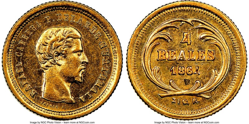 Republic gold 4 Reales 1864-R MS61 NGC, KM135. Included with Ponterio & Associat...