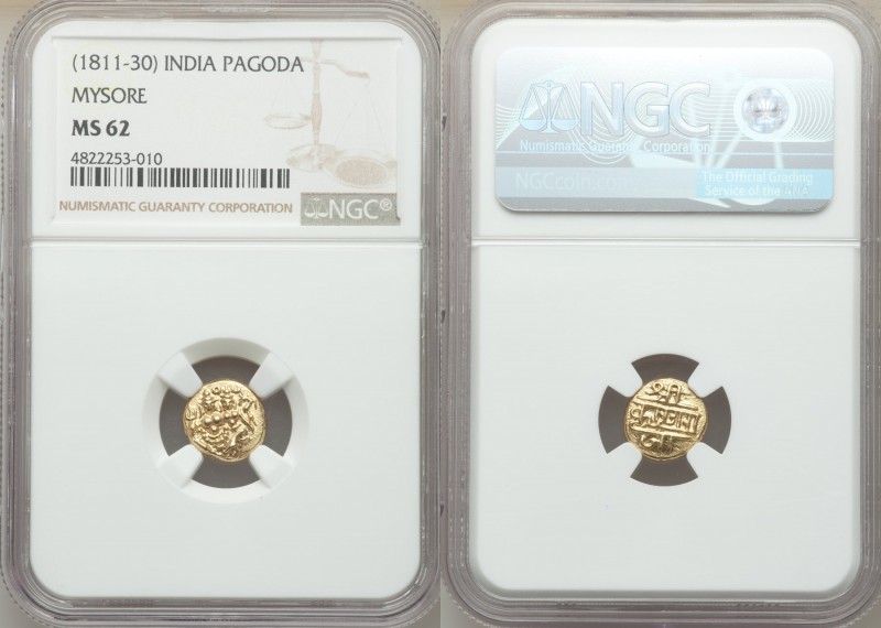 Mysore. Krishna Raja Wodeyar gold Pagoda ND (1811-1830) MS62 NGC, KM-Unl., Fr-13...