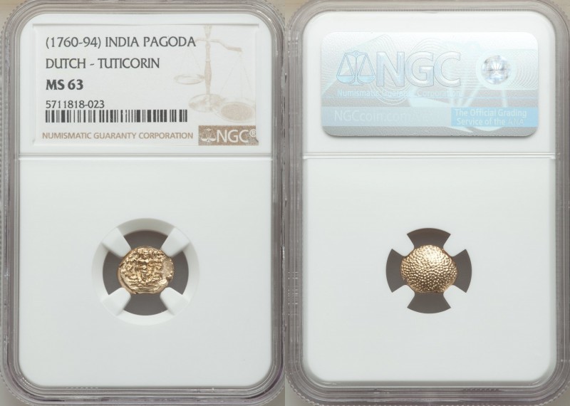 Dutch India gold Pagoda ND (1760-1794) MS63 NGC, Tuticorin mint, KM49. Lustrous ...