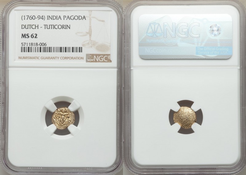 Dutch India gold Pagoda ND (1760-1794) MS62 NGC, Tuticorin mint, KM49.

HID098...