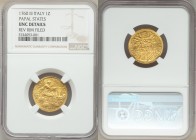 Papal States. Clement XIII gold Zecchino Anno III (1760) UNC Details (Reverse Rim Filed) NGC, Rome mint, KM999, Fr-237. Three year type. Included with...