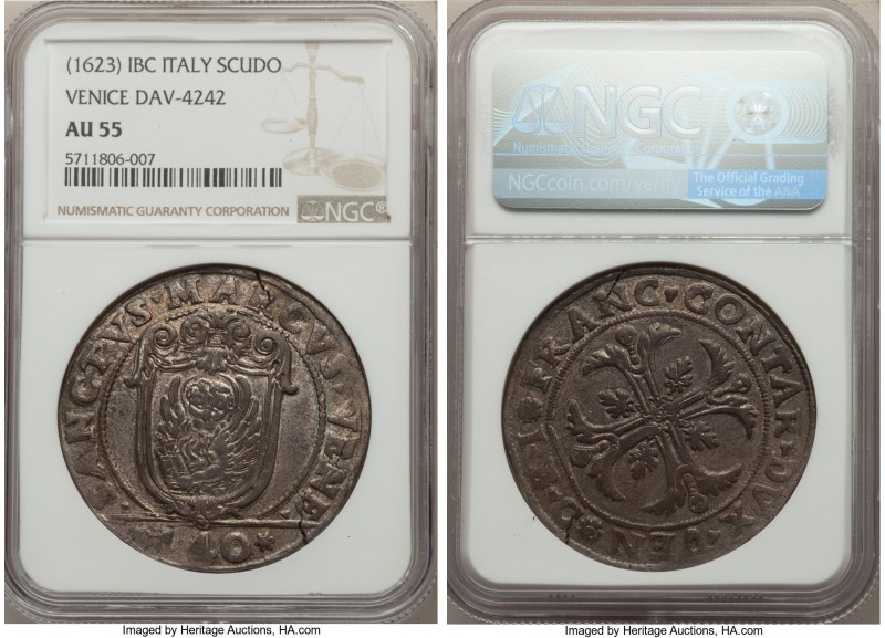 Venice. Francesco Contarini Scudo (140 Soldi) ND (1623-1624)-IBC AU55 NGC, KM125...