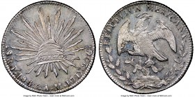 Republic 8 Reales 1843 Pi-AM MS63 NGC, San Luis Potosi mint, KM377.12, DP-Pi20. Flat top 3 variety. Light pastel shades over semi-prooflike argent sur...