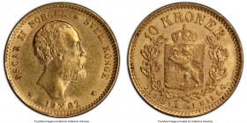 Oscar II gold 10 Kroner 1902 MS63 PCGS, Kongsberg mint, KM358, Fr-18. Second year of two year type. 

HID09801242017

© 2020 Heritage Auctions | A...