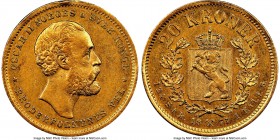 Oscar II gold 20 Kroner 1877 AU55 NGC, Kongsberg mint, KM355. Better date, small rim bump at 12 O'clock. 

HID09801242017

© 2020 Heritage Auction...
