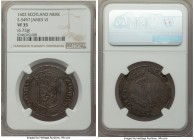 James VI "Thistle" Merk 1602 VF35 NGC, Eighth Coinage, KM16, S-5497. 32mm. 6.73gm. Old cabinet toning, well struck with most detail of thistle showing...