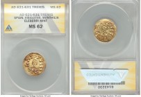 Visigoths. Suinthila gold Tremissis ND (621-631) MS62 ANACS, Eliberri mint, Miles-227b (E better defined), CNV-Unl. +SYINTILA RE, facing bust, draped ...