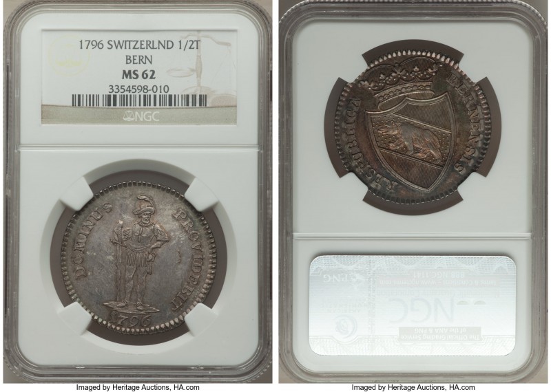 Bern. City 1/2 Taler 1796 MS62 NGC, KM151. Russet and teal gray toning. 

HID0...