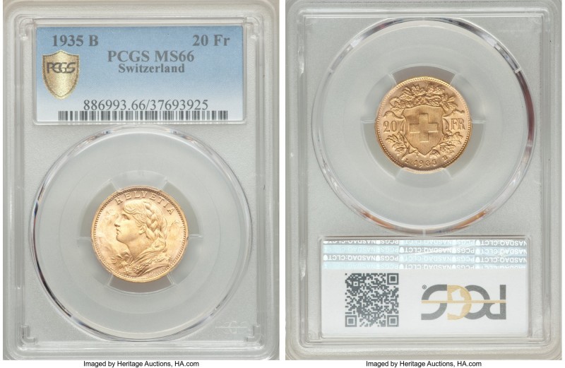 Confederation gold 20 Francs 1935 L-B MS66 PCGS, Bern mint, KM35.1.

HID098012...