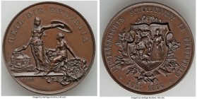 Confederation bronze "Thurgau-Frauenfeld Shooting Festival" Medal 1890 UNC, Richter-1250c. 45mm. 50.19gm. By H. Bovy. HEIL DIR HELVETIA Helvetia stand...