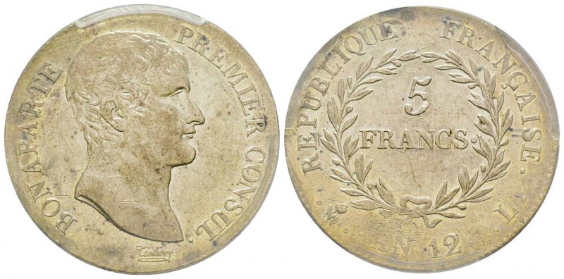 Premier Consul 1799-1804
5 Francs Premier Consul, Bayonne, AN 12 L, AG 25 g.
Ref...